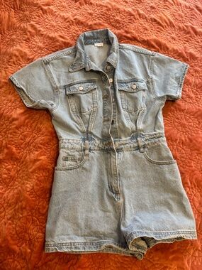 Le Lis Light Blue Denim Short Sleeve Romper